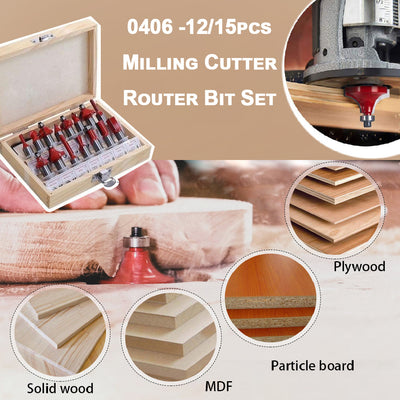 -12/15pcs Milling Cutter Router Bit Set 