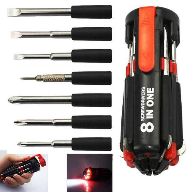 08 in 1 Multi-Function Screwdriver Kit with LED Portable Torch 