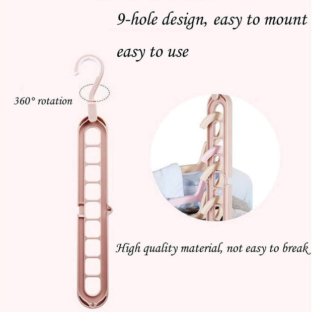 Anti-Skid Plastic 9-Holes Magic Wardrobe Folding Hangers 