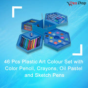 46 Pcs Plastic Art Colour Set with Color Pencil, Crayons, Oil Pastel and Sketch Pens 