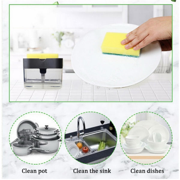 2-in-1 Liquid Soap Dispenser on Countertop with Sponge Holder 